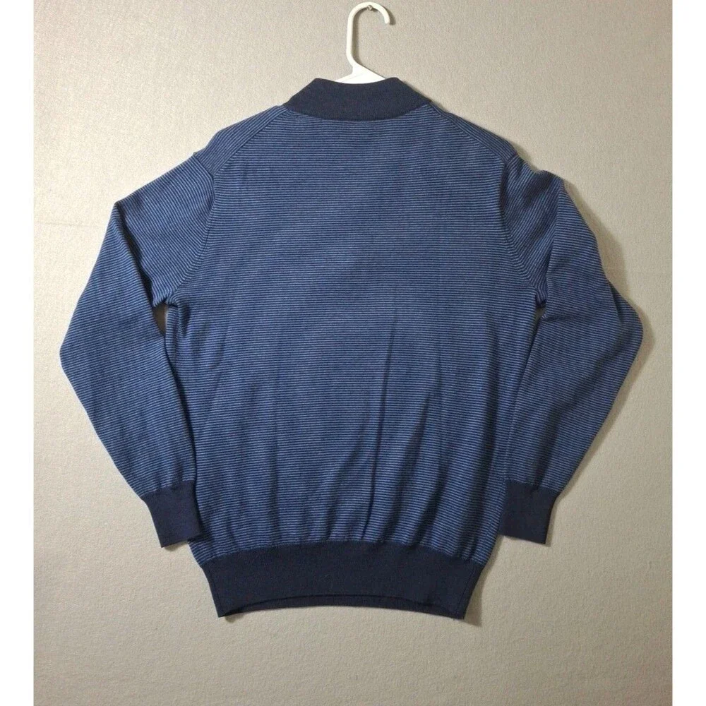 Peter Millar Men Small 1/4 Zip Italian Merino Wool Sweater Blue Black Stripe